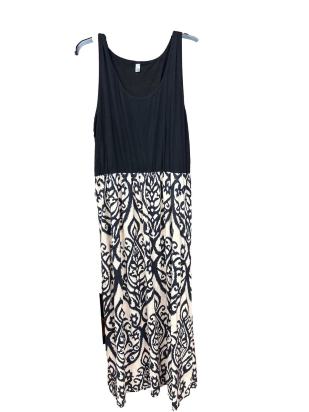 Women's Unbranded Maxi Dress Size L Black White Patterned Sleeveless